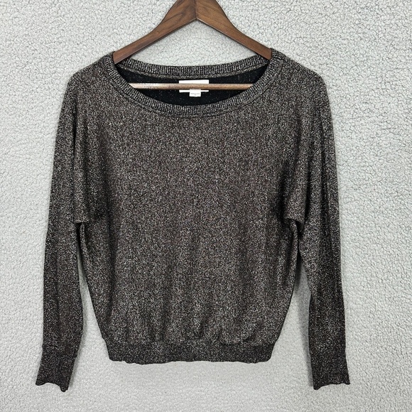 Velvet Sweater Womens S Metallic Black Silver Lurex Silk Blend Party Glam Boho - Picture 1 of 7